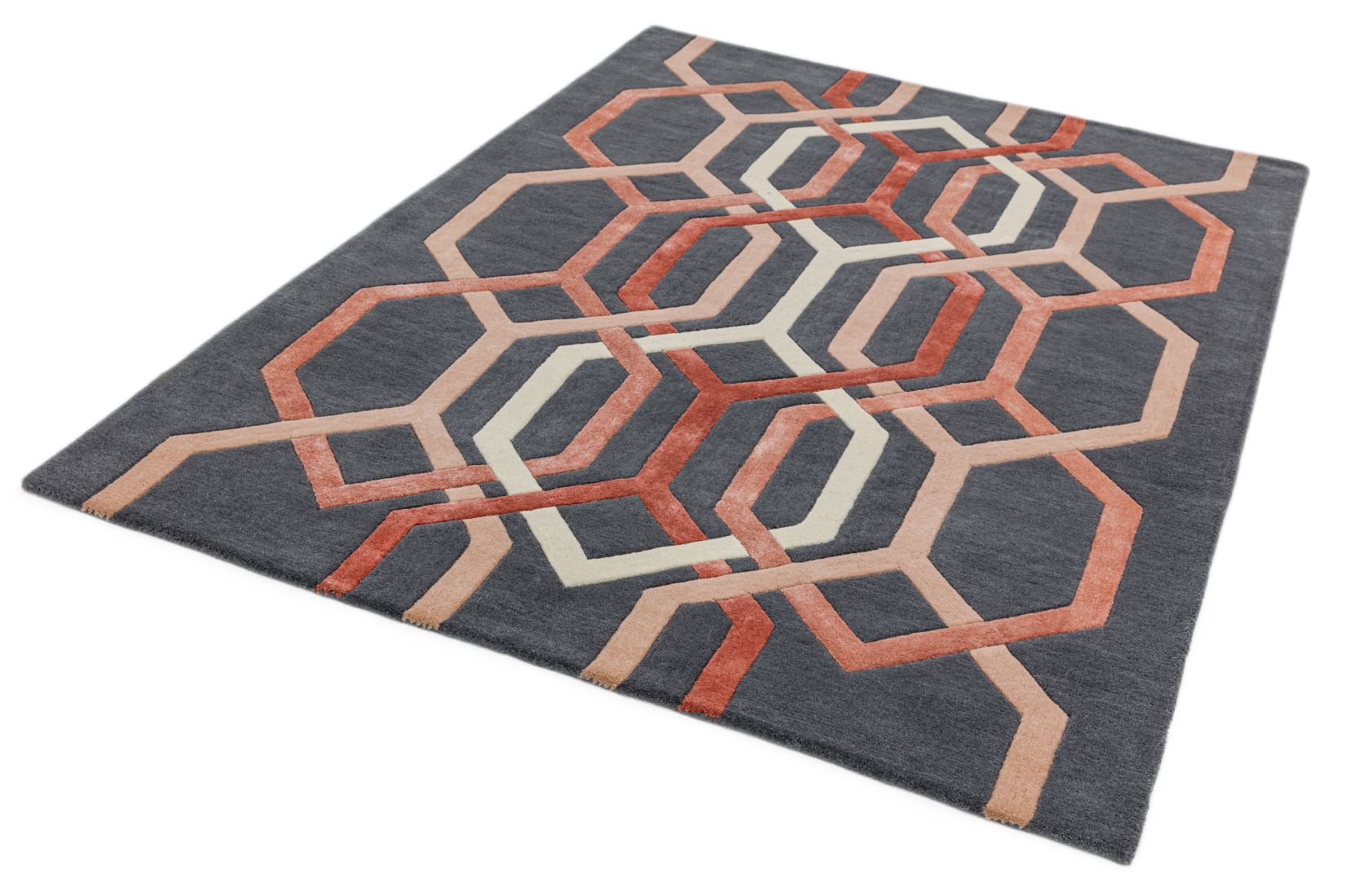 Matrix Geometric Wool Rug - Hexagon Charcoal MAX66