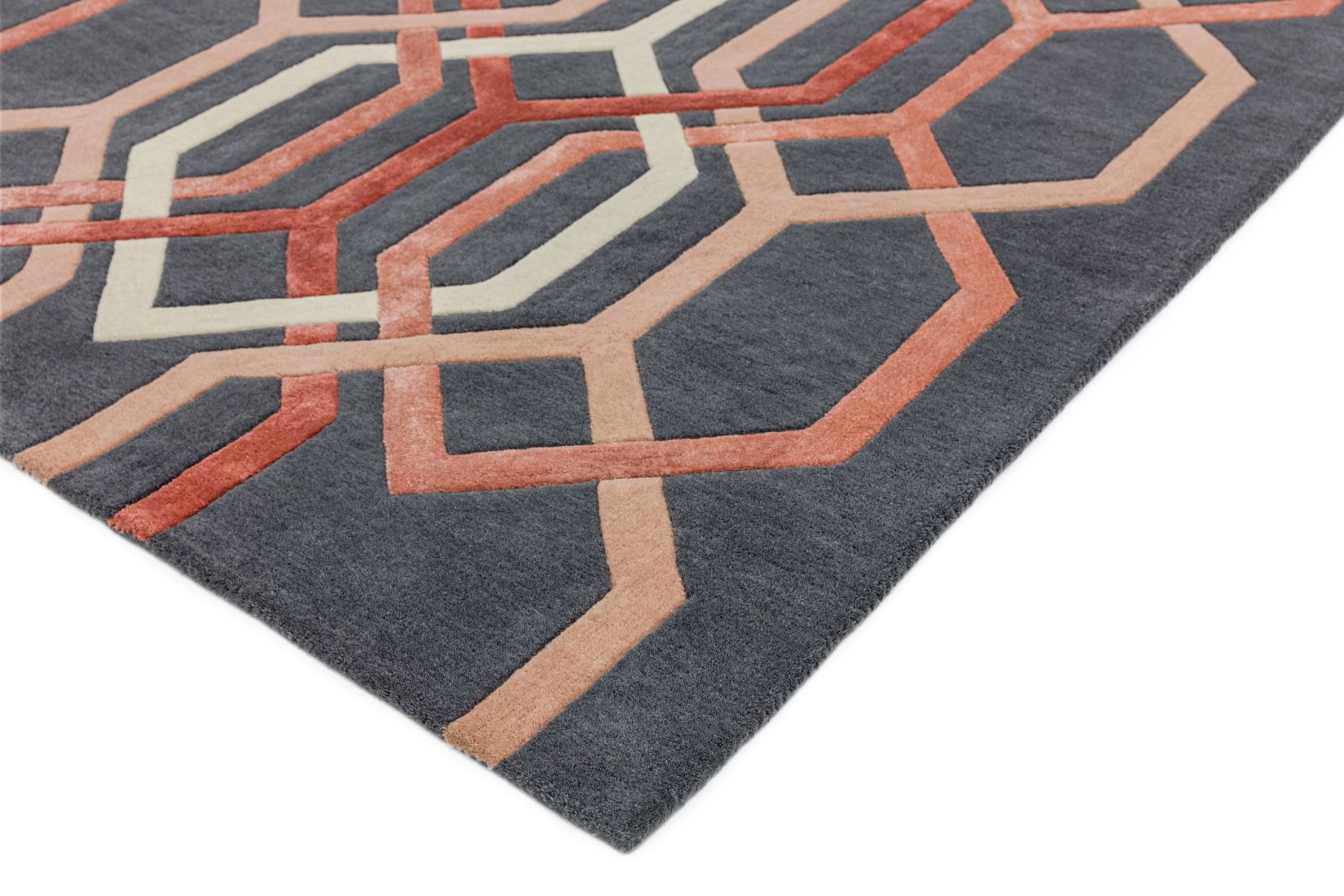 Matrix Geometric Wool Rug - Hexagon Charcoal MAX66