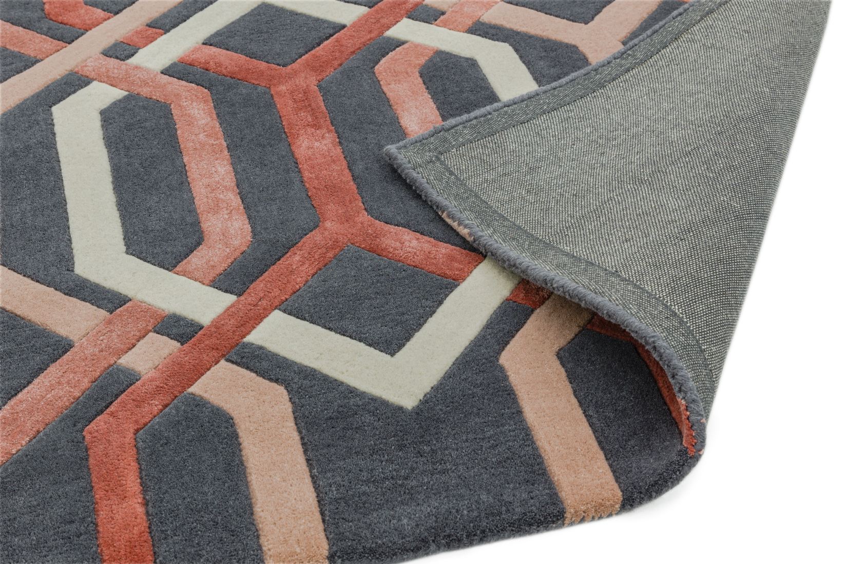 Matrix Geometric Wool Rug - Hexagon Charcoal MAX66