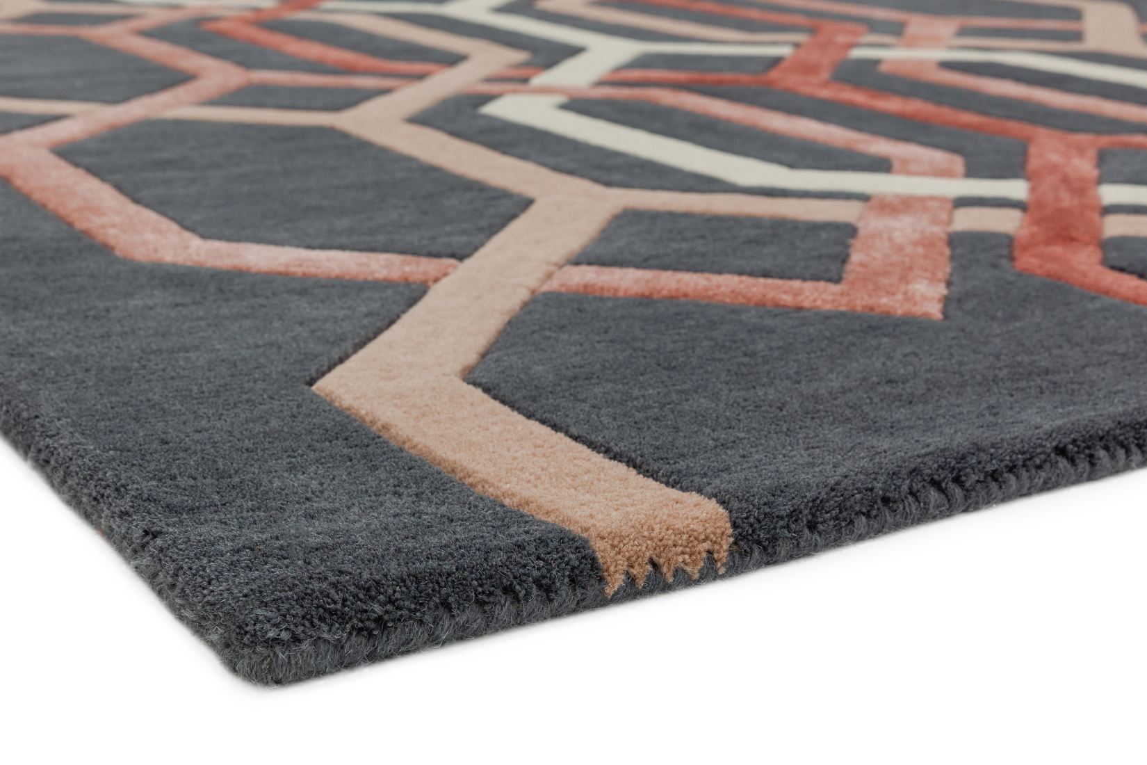 Matrix Geometric Wool Rug - Hexagon Charcoal MAX66