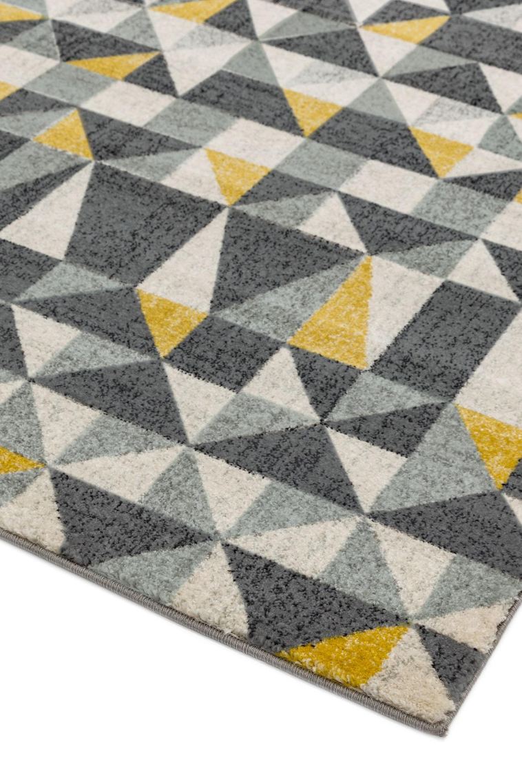 Nova Geometric Hardwearing Rug - Flag Yellow NV01