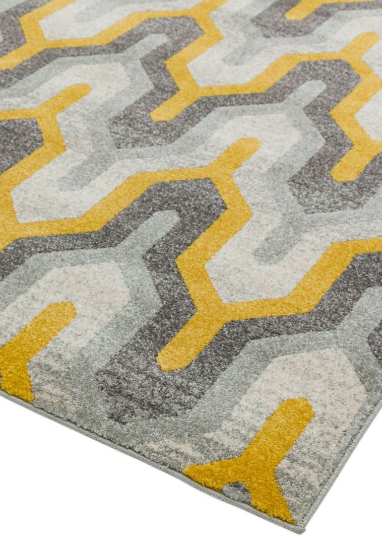 Nova Geometric Hardwearing Rug - Geo Yellow NV14