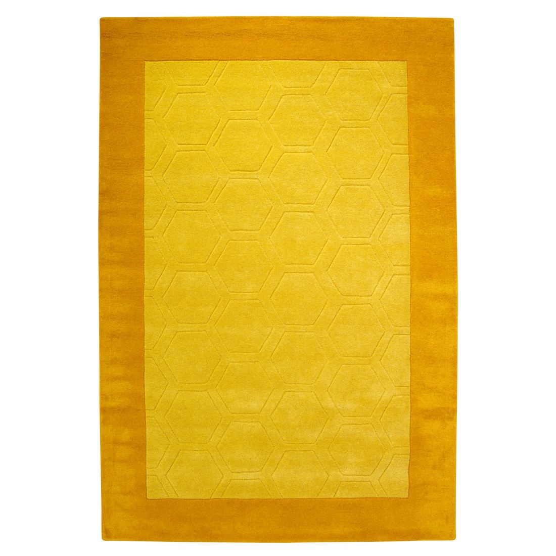 Hex Border Geometric Wool Rug - Mustard